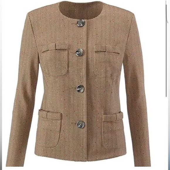 Cabi Penny Herringbone Blazer Jacket Brown - Picture 11 of 11